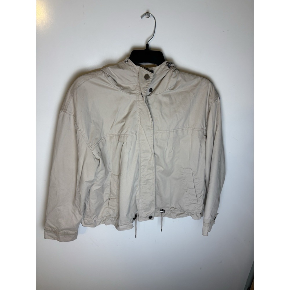 Lucky Brand Women's Beige Hoodie Drawstring Bomber Jacket L